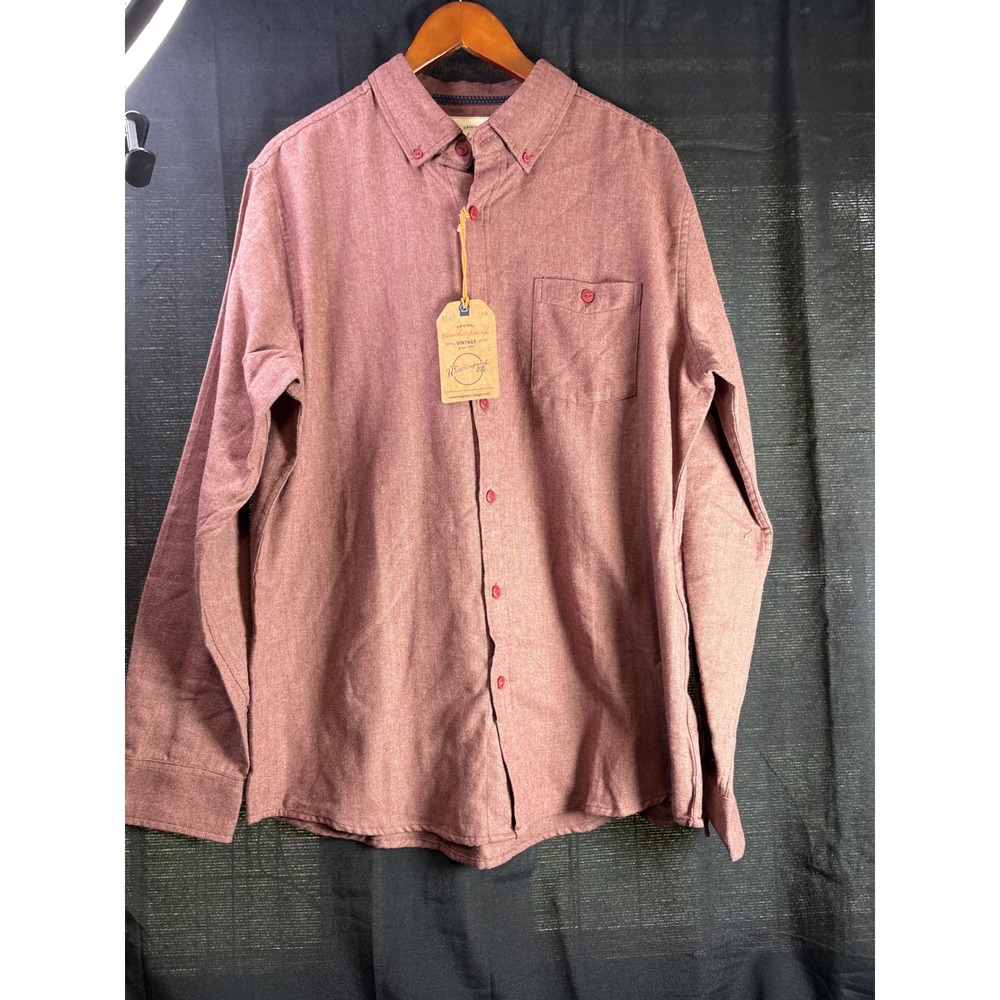 Weatherproof Vintage Mens Truffle Herringbone Button Down Shirt Large